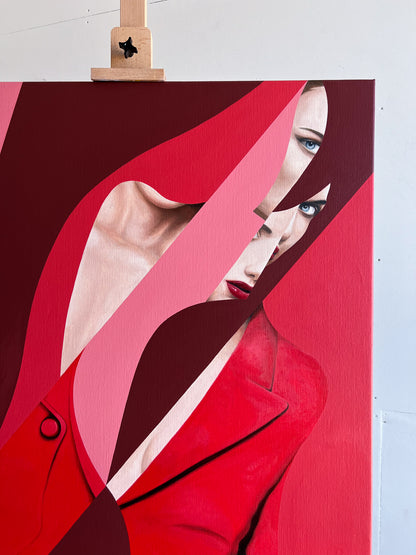 red abstract portrait painting for sale