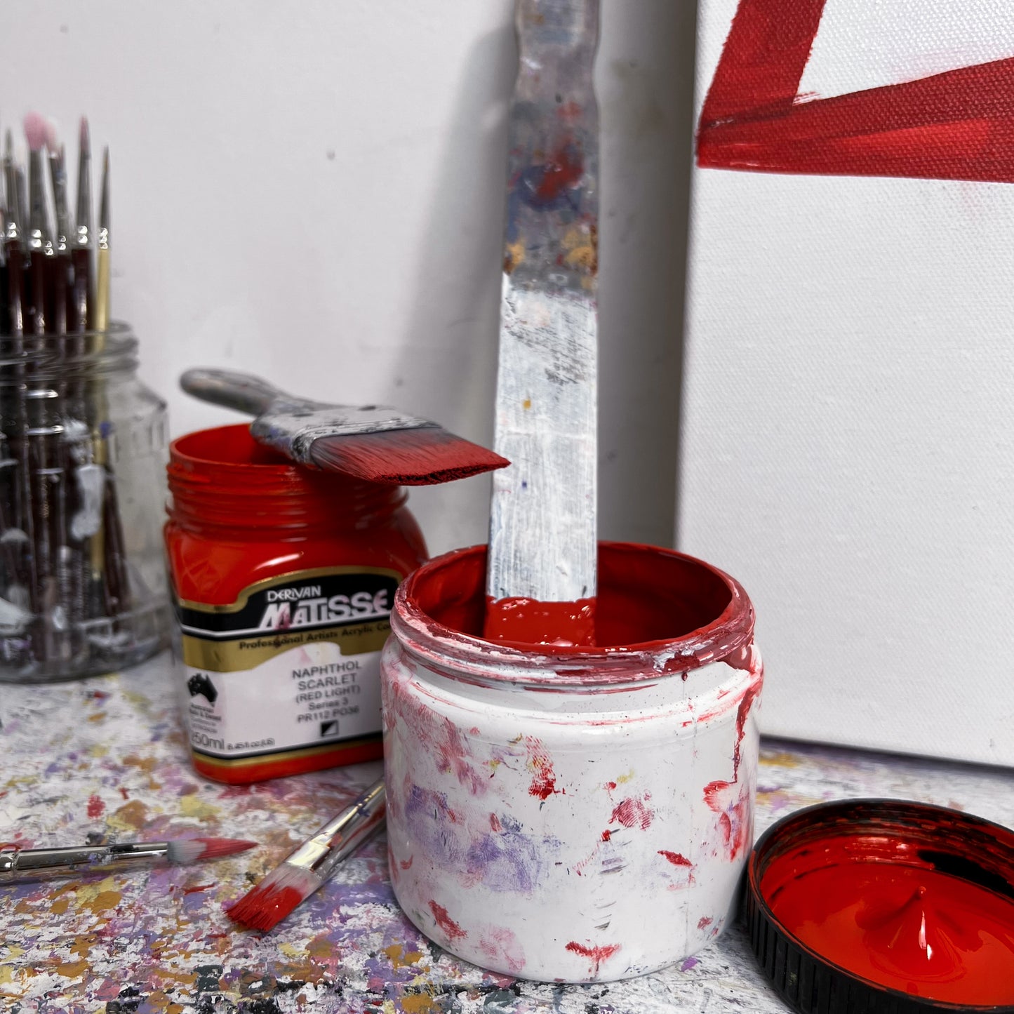 acrylic paints in artists studio