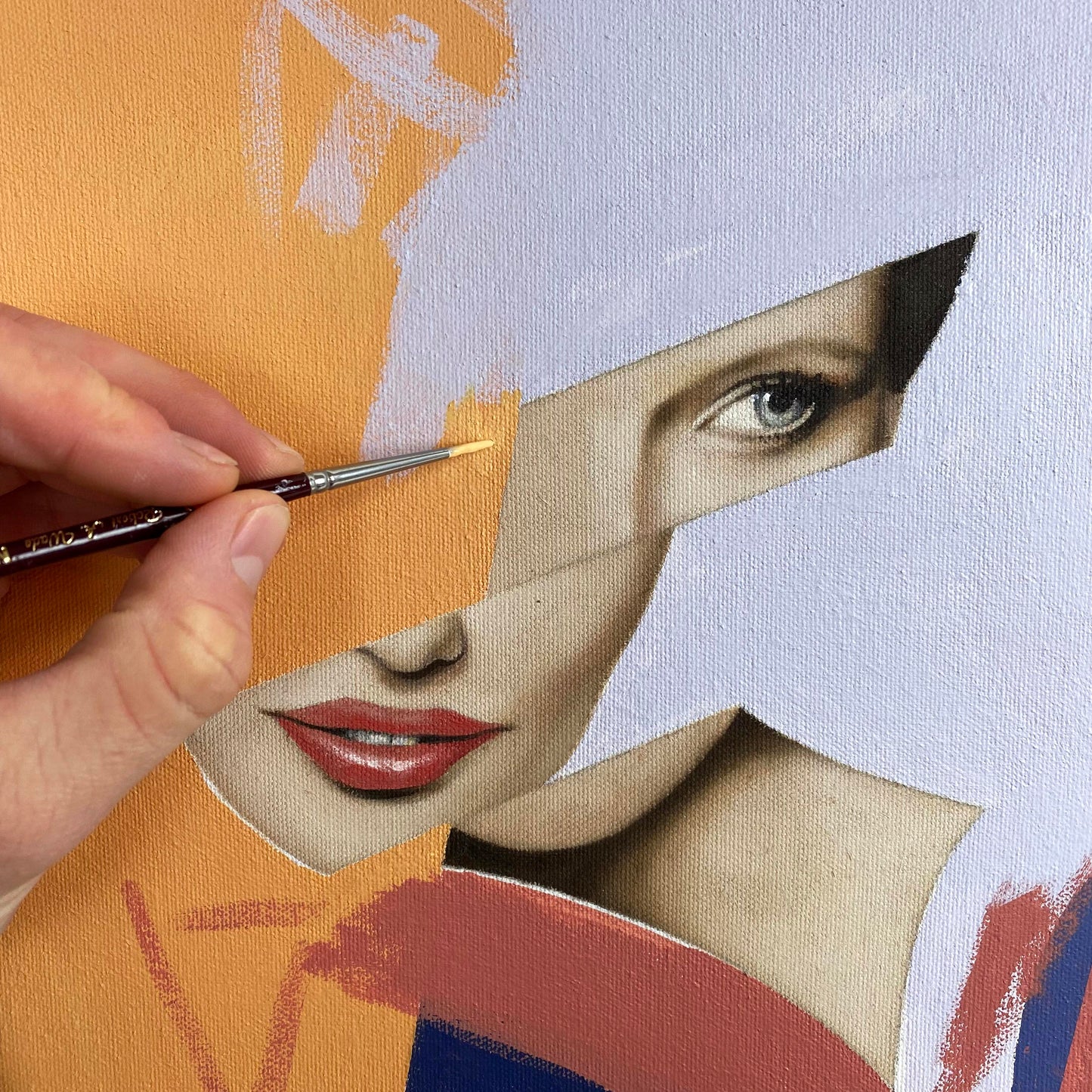 Realism portrait painting in progress on canvas 